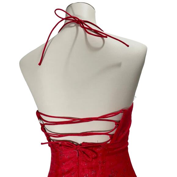 VTG 90s Juniors Red Sparkle Halter Dress Zum Zum by Niki Livas Ballgown Fairy - Picture 2 of 14